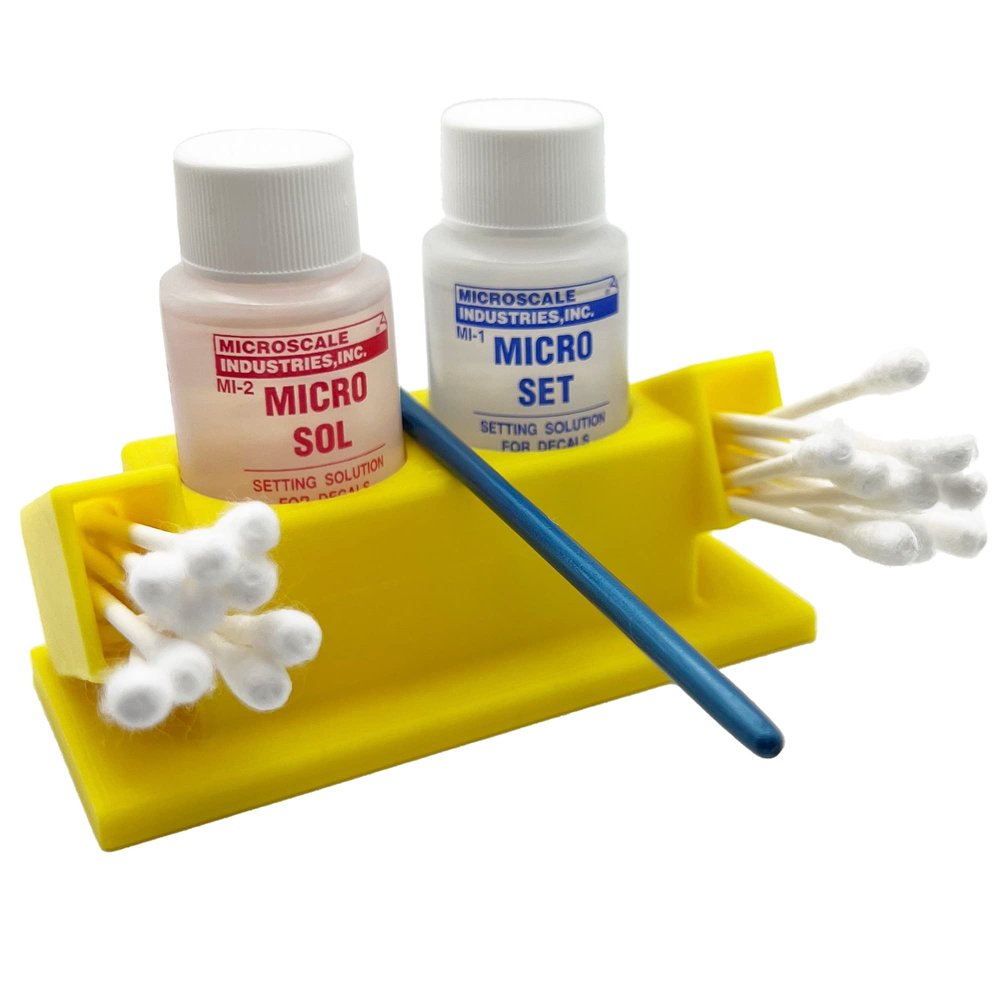 Jeff Did It! Micro Sol/Set Microscale Anti-Tip/Anti-Slip Bottle Set Holder 1 oz Bottle Micro Series with Rubber Feet, Cotton Swab Holder & Brush Rest - Holder Only (Yellow)