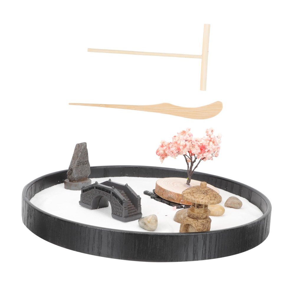 ARTIBETTER 1set Zen Garden Desk Ornament Miniature Sandbox Decorations for Tranquil Meditation Relaxation for Home Office Yoga Studios