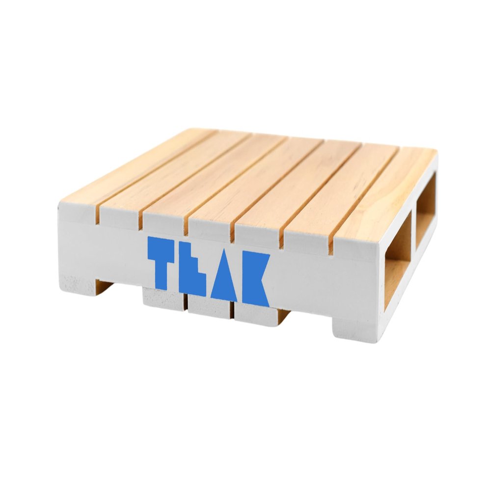 Teak Tuning Miniature Wooden Fingerboard Pallet - 6.25 x 6.25 x 1 Inch - 1:12 Scale - Painted White Edges with Light Blue Logo
