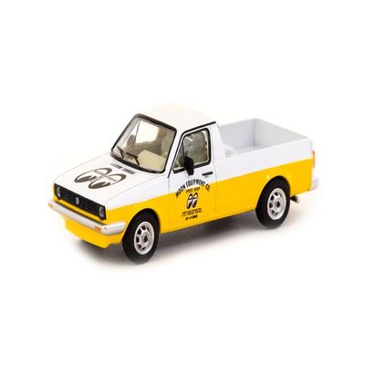 Caddy Pickup Truck White and Yellow Moon Equipment Co. - Mooneyes Collab64 Series 1/64 Diecast Model Car by Schuco & Tarmac Works T64S-013-ME1