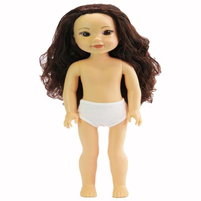 American Fashion World 14-Inch 'Kayla' Vinyl Posable Girl Doll with Wavy Brunette Hair and Brown Eyes| Undressed Doll | Premium Quality & Design