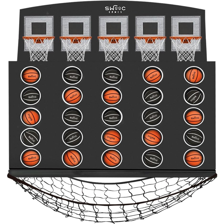 Swooc Games - Low Post Lineup | Wall Mounted Giant Basketball 4 In A Row w/ 5+ Games | Basketball Hoop For Room Wall Games | Game Room Games | Mini Basketball Hoop Indoor Connect | Four In A Row Game