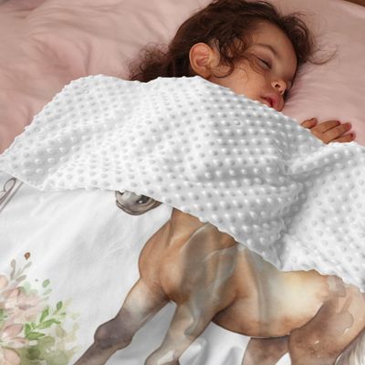 Custom Blanket with Name Personalized Baby Blankets for Girls Soft Plush Horse Minky Baby Blanket Dotted Backing Nursery Toddler Pony Blanket Receiving Blankets Girl Newborn