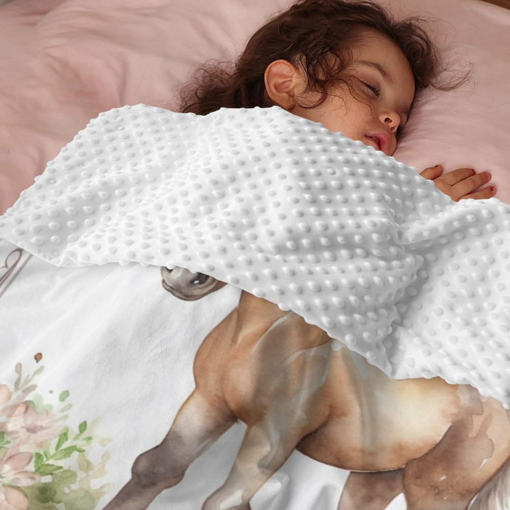 Custom Blanket with Name Personalized Baby Blankets for Girls Soft Plush Horse Minky Baby Blanket Dotted Backing Nursery Toddler Pony Blanket Receiving Blankets Girl Newborn