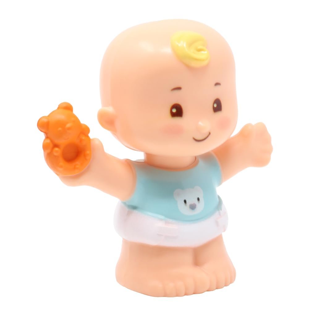 Replacement Part for Fisher-Price Little People Snuggle Twins Playset - GKP68 ~ Replacement Twin Boy with Blonde Curl in Blue Shirt with Bear Figure