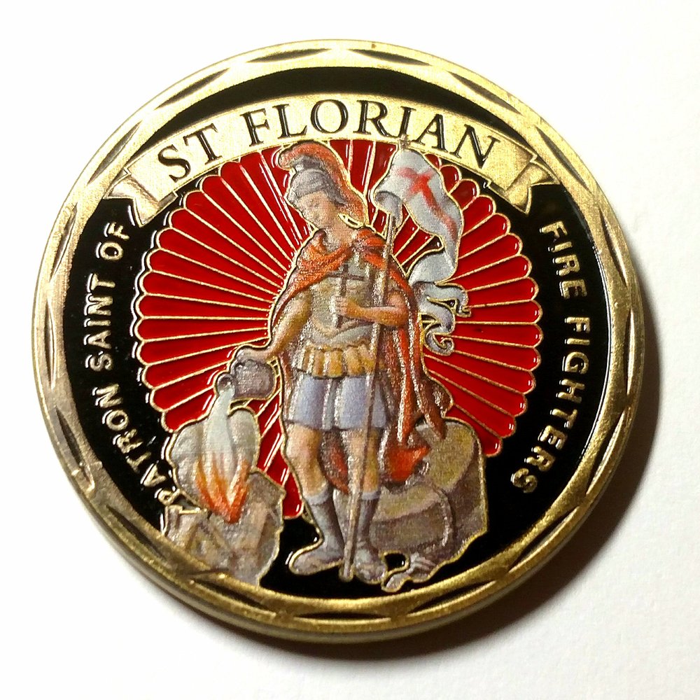 St Florian Patron Saint of Firefighters v-2#8961 Colorized Military Honor Challenge Coin