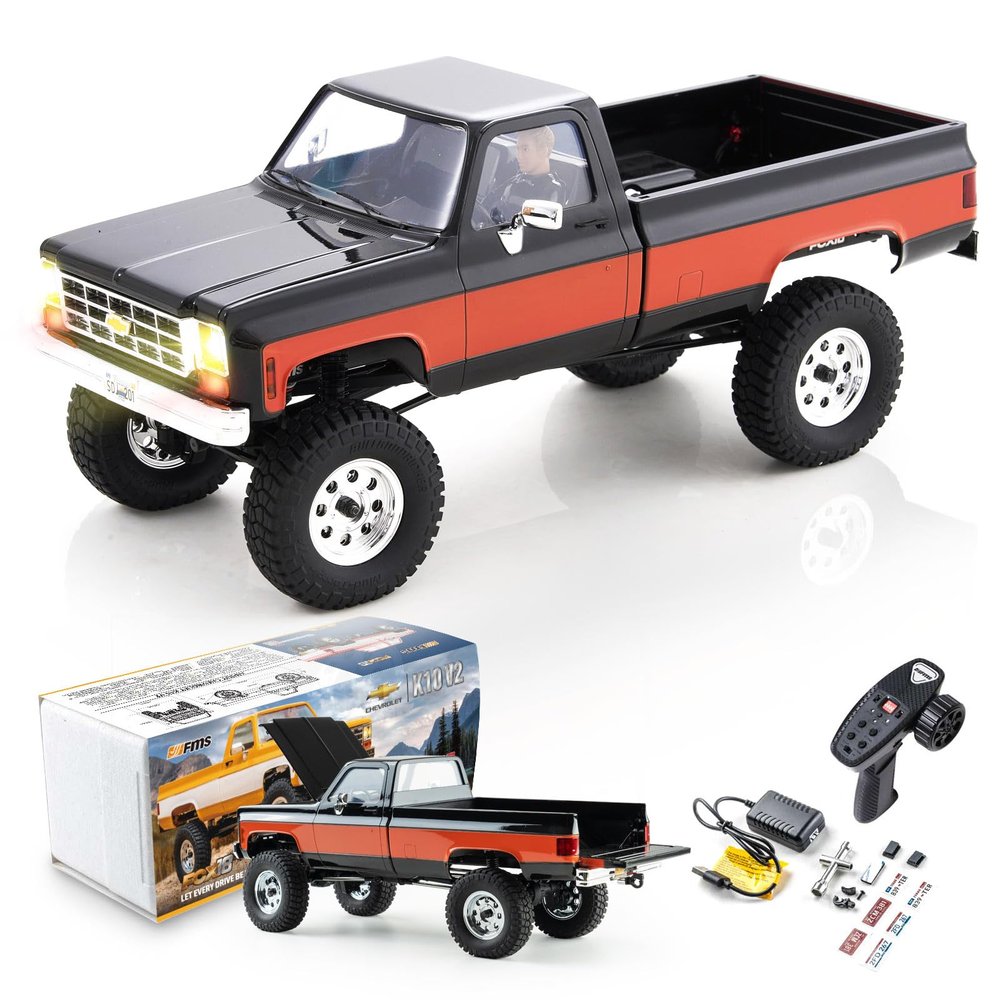 BEEZRC FMS 1/18 RC Crawler FCX18 Chevy K10 RC Truck RTR RC car Official Licensed Model Car 8km/h 4WD 900mAh Hobby RC Cars Remote Control Car with LED Lights Vehicle 4-Ch 2.4GHz Transmitter(Black)