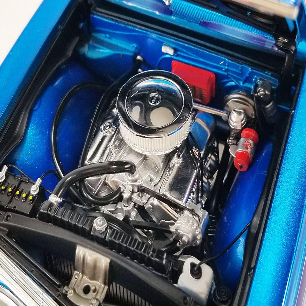 1965 Chevy El Camino Custom Laser Blue Metallic with Graphics Southern Kings Customs Limited Edition to 222 Pieces Worldwide 1/18 Diecast Model Car by Acme A1805414