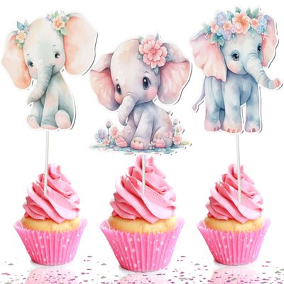 10 Pcs Elephant Cupcake Toppers  Cute Baby Elephant Cake Picks for Baby Shower, Birthday Party, Gender Reveal, Safari Theme Dessert Decorations for Kids, Boys, Girls