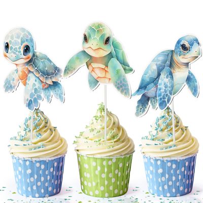 10 Pcs Sea Turtle Cupcake Toppers for Kids Birthday, Baby Shower, and Under the Sea Party  Ocean Animal Decorations for Cupcakes, Cakes, and Beach or Pool Party Supplies