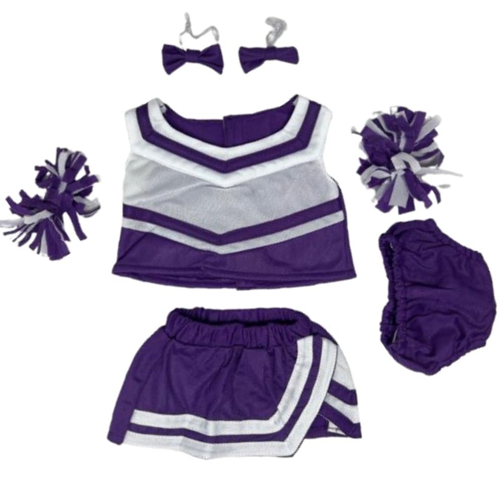 Adorable Purple and White Cheer Uniform Outfit for Plush Toys Fits Most 6"-10" Stuffed Animals - Perfect for Cheerleading Fun, Gift for Kids, Cute Teddy Bear, Cheerleader Friends!