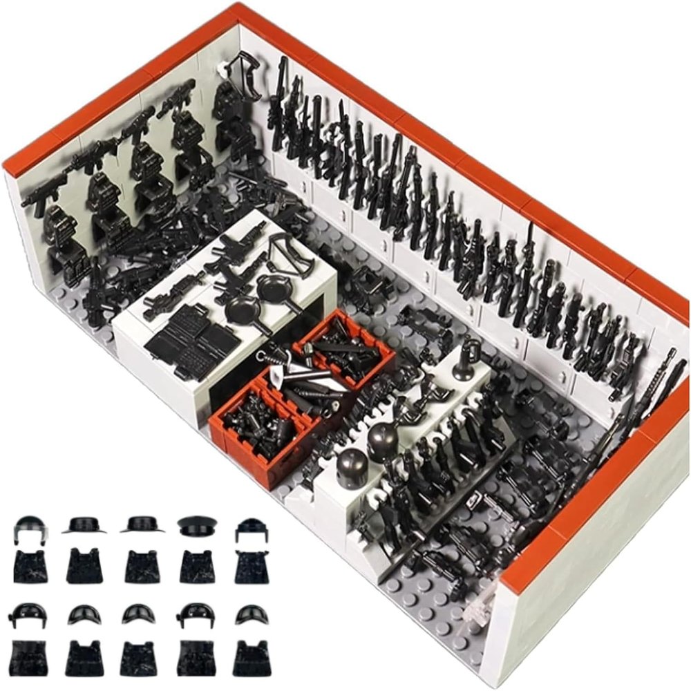 ELEFOCUS WW2 Military Base Building Blocks Set 520 PCS Army Weapons Pack with SWAT Gear, Miniguns, Custom Guns, and 10 Soldier Figures Kids Army Playset Compatible with Major Brands
