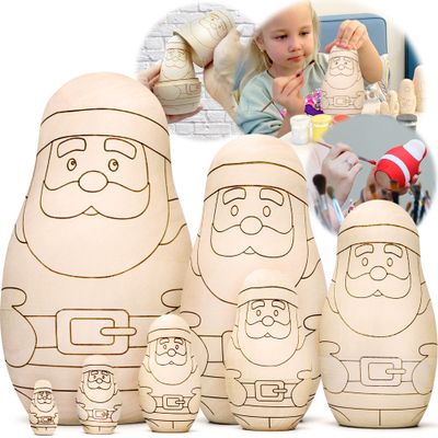 AEVVV Blank Nesting Dolls to Paint Set 7 pcs - Wooden Crafts to Paint Your Own Russian Nesting Doll - Unpainted Matryoshka Dolls