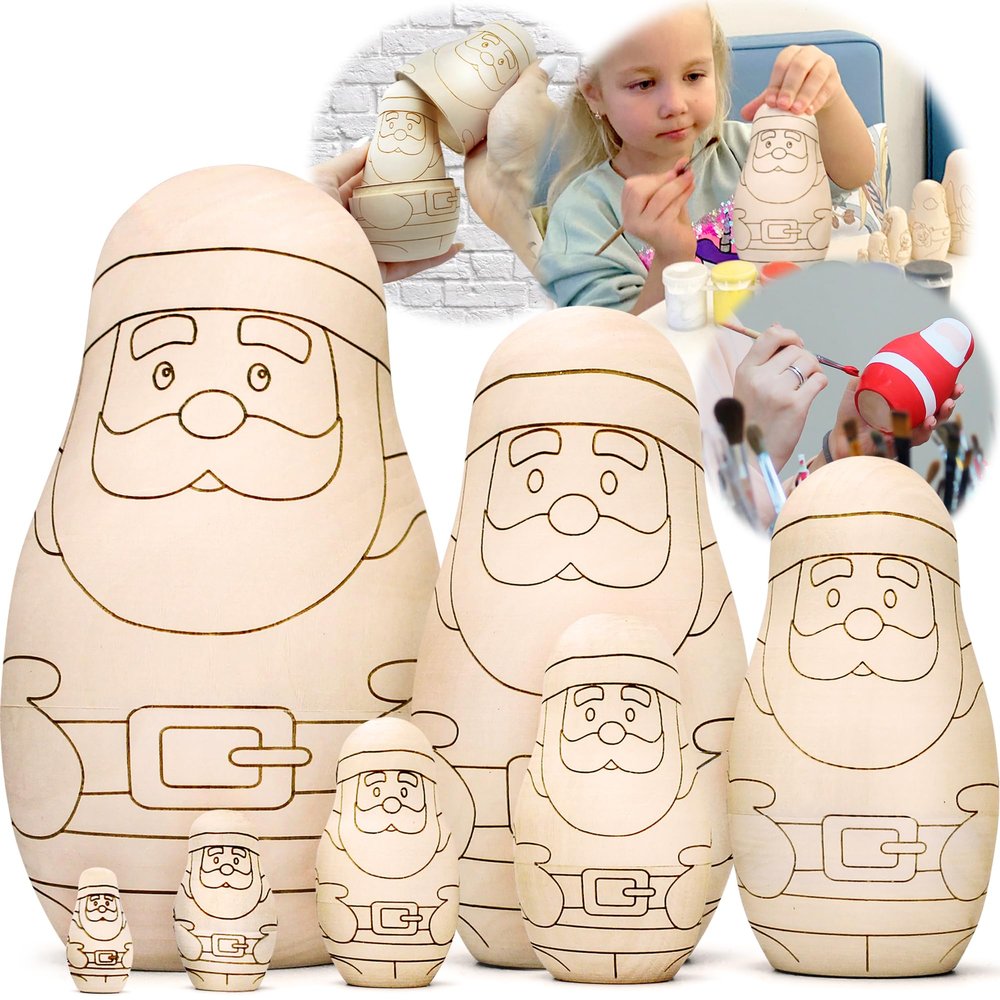AEVVV Blank Nesting Dolls to Paint Set 7 pcs - Wooden Crafts to Paint Your Own Russian Nesting Doll - Unpainted Matryoshka Dolls