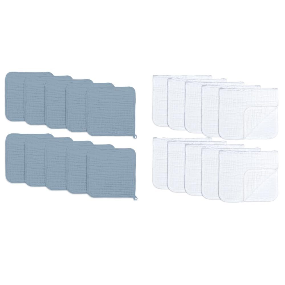 Comfy Cubs Baby Washcloths, Muslin Cotton Baby Towels and Muslin Burp Cloths Large 100% Cotton Bundled