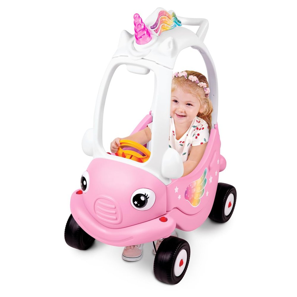 Grow'n Up My Unicorn Coupe, Safe Sturdy Body, 360-degree Spinning Wheels, Doors Lock and roof Handle, Storage Tray, Ages 1.5+