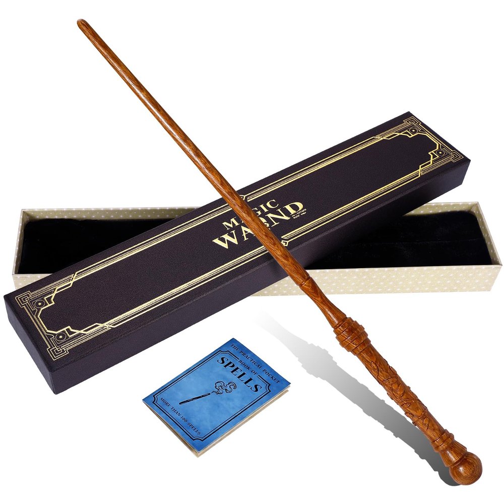 ChampWe Wooden Magic Wand Wizard Witch Wood Wands Hand Carved for Collection Cosplay Christmas Party with Spellbook & Gift Box (Foliage)