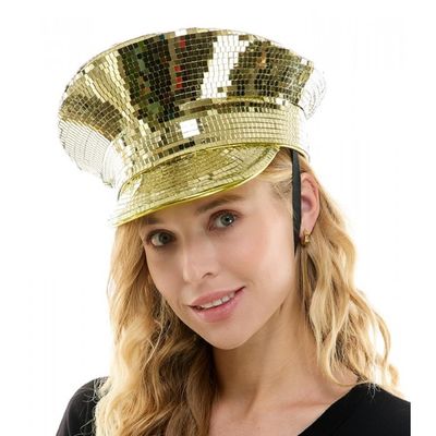 CAPTAIN HAT BURNING MAN STEAMPUNK HAT CAPS SAILOR BACHELORETTE PARTY DISCO MIRROR GLASS HAT MUSIC FESTIVAL HAT (Gold)