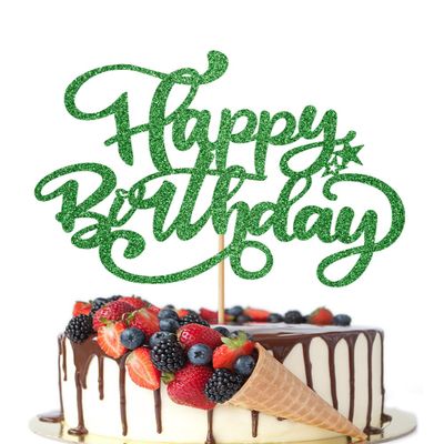 Crseniny Happy Birthday Cake Topper,Green Glitter Birthday Sign Cake DecorationsAnniversary Party/Bday Party Decoration Supplies(Green Glitter)