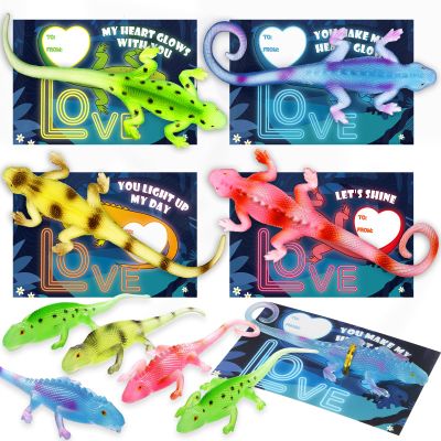 24 Pack Valentines Day Gift Cards with Glow in The Dark Lizards,Fidget Toy for for Classroom,Valentine's Gifts Exchange For School,Valentine's Party Favors for Kids, Valentine's Prizes for Kids