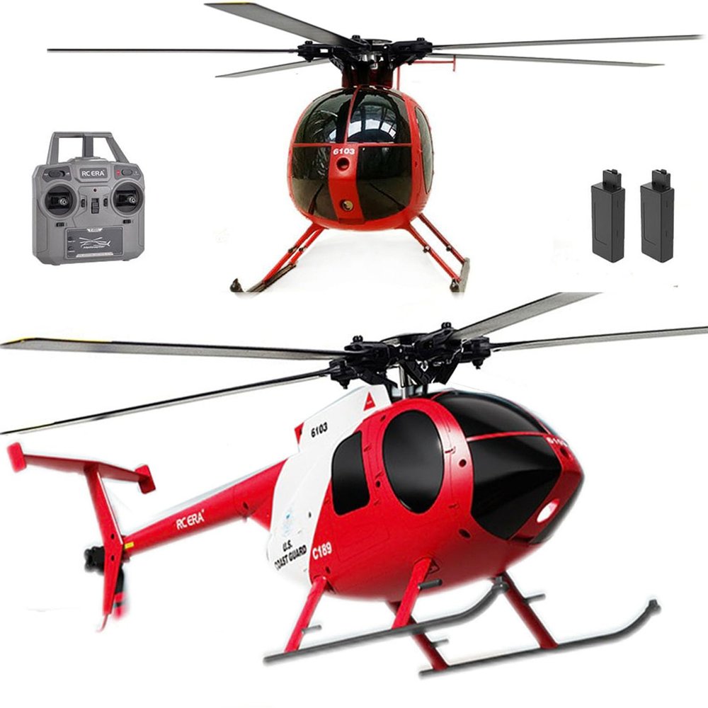 Ssccgym 335MM MD500 C189 Remote Control Helicopter Aircraft Add Optical Flow Positioning 1/28 Scale RC Heli Maintain Altitude Hover RTF US Rescue Helicopter RTF 2Batteries