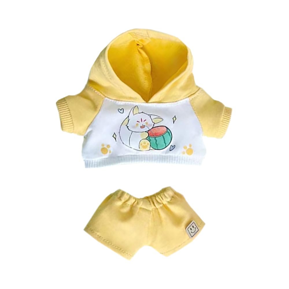 niannyyhouse 20cm Plush Doll Clothes Fox Panda Puppy Hoodie Pants 8in Doll Accessories (Yellow)