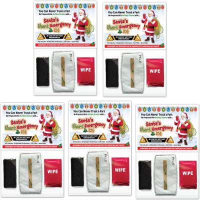5 Pack - Christmas Santa's SHART Wet Fart Emergency Kit - Funny Xmas Gift Gag Party Favors, Stocking Stuffer, White Elephant, Secret Santa and More! (5)