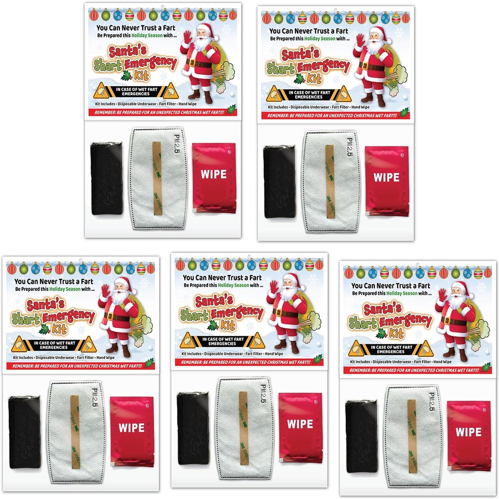 5 Pack - Christmas Santa's SHART Wet Fart Emergency Kit - Funny Xmas Gift Gag Party Favors, Stocking Stuffer, White Elephant, Secret Santa and More! (5)