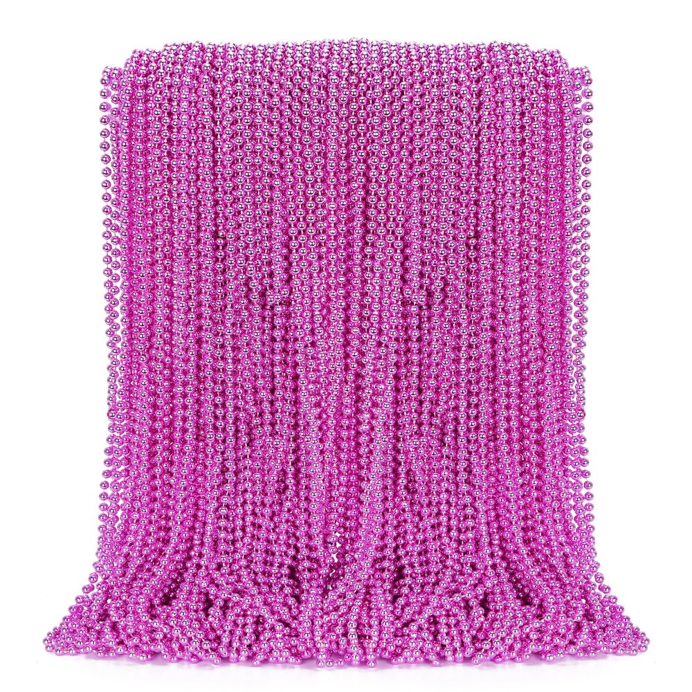 100PCS Bead Necklace, Breast Cancer Awareness Beaded Necklaces Stuff, 33" Mardi Gras Beads Necklace Costume, Festival Parade Throw Accessories for Wedding Birthday Gender Reveal Party Events Supplies