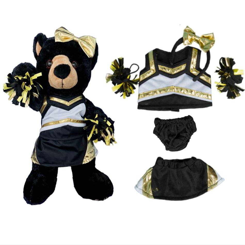 Cheer Uniform Outfit for Plush Animal Teddy Bear - Fits Most 6"-10" Plush Soft Toys Adorable & Cozy Gold & Black Cheerleader Costume Plushie Buddy Bear - Playful Gift for Kids