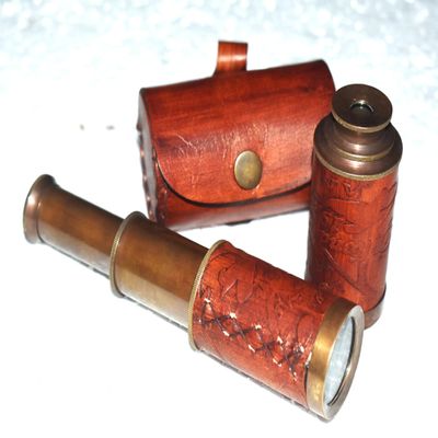 6" Handheld Brass Telescope with Leather Case Pirate Navigation Pocket Telescope - Nautical Collectibles