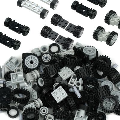 Pasacho Wheels and Axles Set, Car Parts Chassis Pieces Tires Building Blocks, Compatible with Classic Bricks Toys