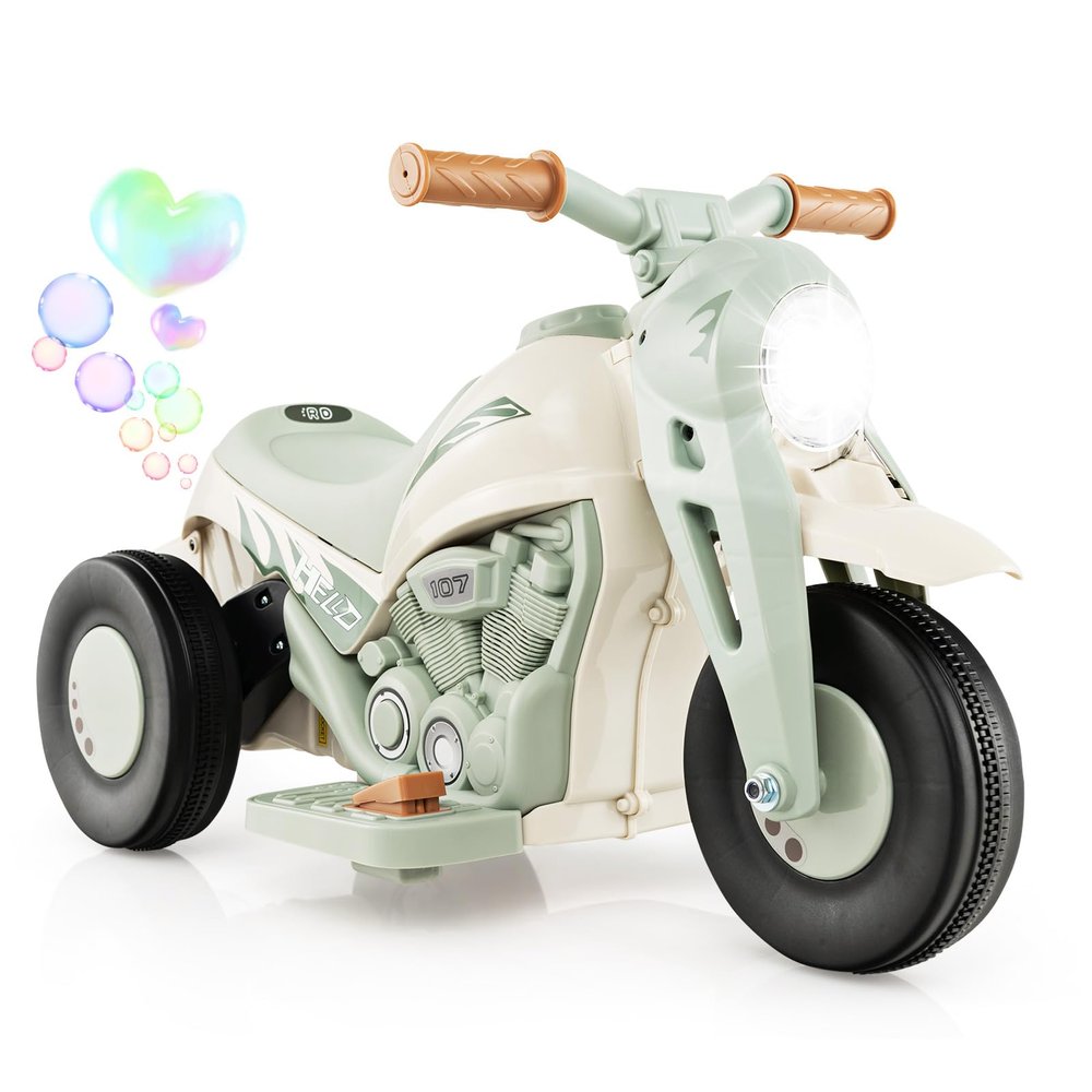 Costzon Kids Motorcycle, 6V Battery Powered Ride on Motorcycle with Bubble Maker, Music, LED Headlight, Forward & Backward, 3 Wheels Electric Motorcycle for Kids, Gift for Boys & Girls (Beige)