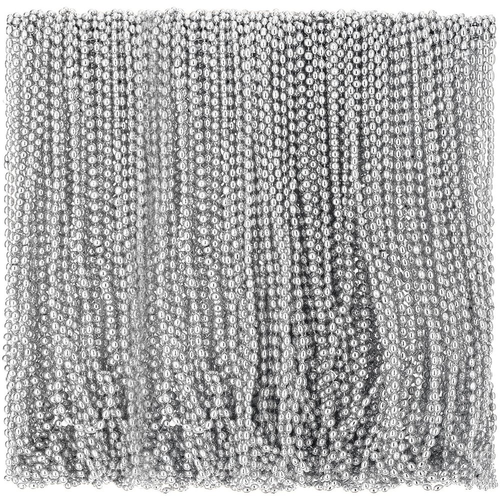 Riceshoot 200 Pcs Silver Bead Necklace Bulk Mardi Gras Oval Beads Necklace Party Favors 33 7mm Metallic Color Beaded Costume Necklaces for Halloween Christmas Festive Event Accessories