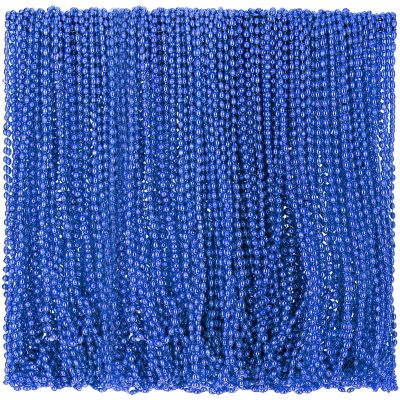 Riceshoot 200 Pcs Blue Bead Necklace Bulk Mardi Gras Oval Beads Necklace Party Favors 33" 7mm Metallic Color Beaded Costume Necklaces for Halloween Christmas Festive Event Accessories