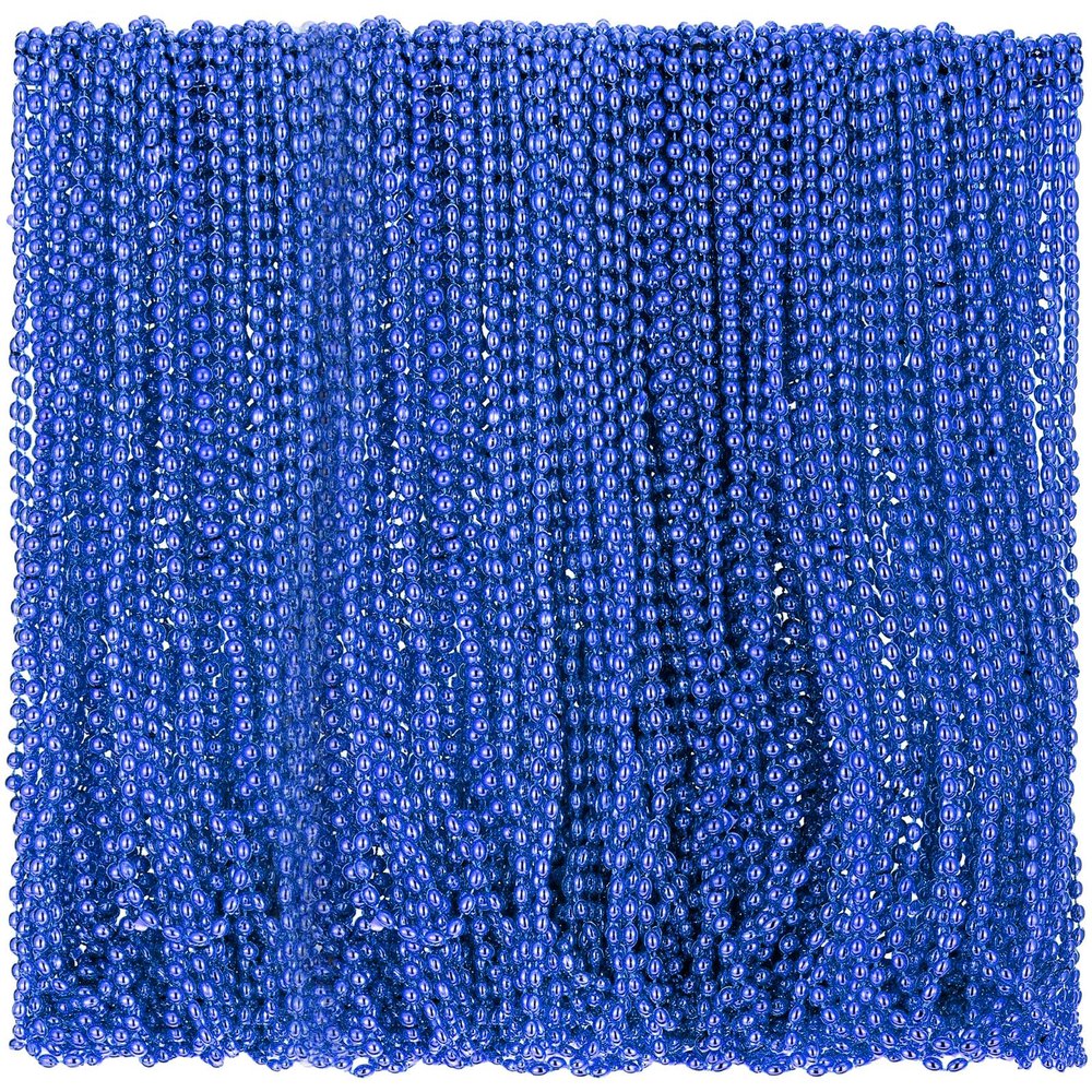 Riceshoot 200 Pcs Blue Bead Necklace Bulk Mardi Gras Oval Beads Necklace Party Favors 33" 7mm Metallic Color Beaded Costume Necklaces for Halloween Christmas Festive Event Accessories