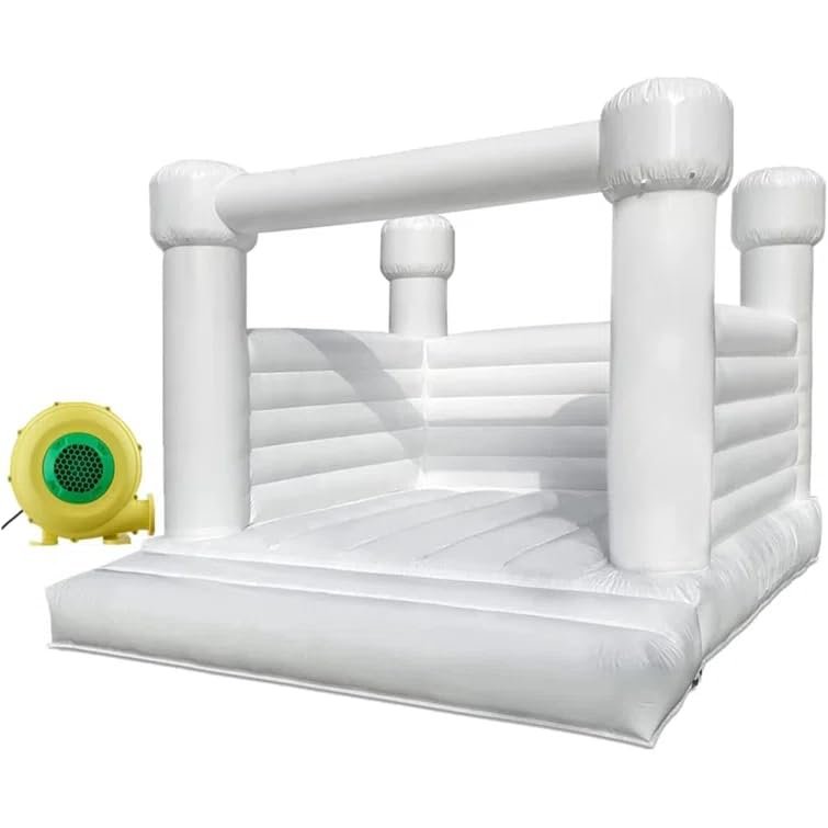 Inflatable White Bounce House Castle with Air Blower,Inflatable Jumper Bouncy Castle for Wedding, Birthday Parties Decorations11X11X10FT