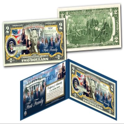 Donald Trump 45th President The First Family Official Uncirculated Two Dollar Bill Special Edition Collectible Display Holder and Certificate