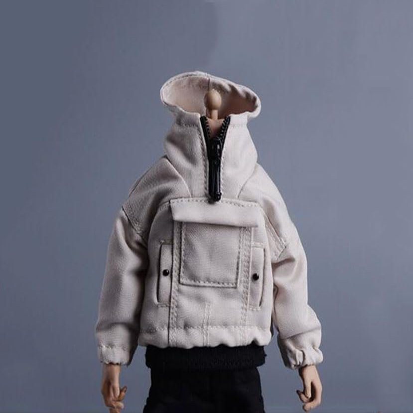 1/12 Scale Male Clothes,Male Half-Zip Sweater Hoodie Coat Jacket Outfit Clothing for 6inch Male Action Figure Body (Beige)