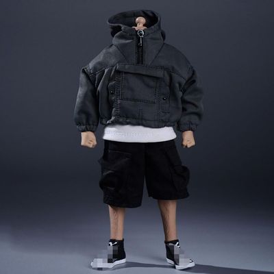 1/12 Scale Male Clothes,Male Half-Zip Sweater Hoodie Coat Jacket Outfit Clothing for 6inch Male Action Figure Body (Gray)