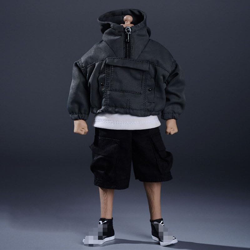 1/12 Scale Male Clothes,Male Half-Zip Sweater Hoodie Coat Jacket Outfit Clothing for 6inch Male Action Figure Body (Gray)