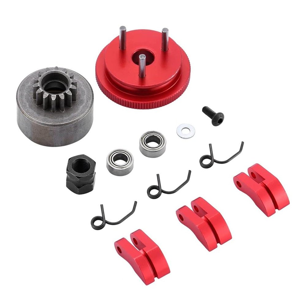Chanmoo 1/8 RC Car 14T Clutch Bell Flywheel Assembly Kit Shoes Bearings Gear Engine Nut Springs Cone for 1:8 RC Buggy Truck Car KYOSHO HPI HSP Axial Himoto 21-28cxp Nitro Engine Parts (Red)