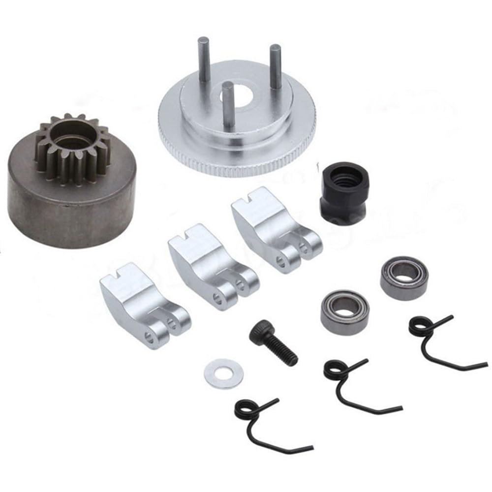 Chanmoo 1/8 RC Car 14T Clutch Bell Flywheel Assembly Kit Shoes Bearings Gear Engine Nut Springs Cone for 1:8 RC Buggy Truck Car KYOSHO HPI HSP Axial Himoto 21-28cxp Nitro Engine Parts (Silver)