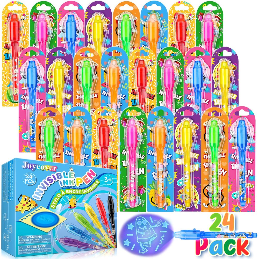Joycover Invisible Ink Pen with UV Light for Kids, Party Favors for Kids 4-6 8-12, 24PCS Spy Pen Classroom Prizes School Supplies, Birthday Christmas Gift Toys Goody Bag Stuffers for Boys Girls