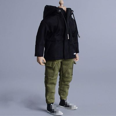 1/12 Scale Male Clothes,Male Windbreaker Coat Hoodie Jacket Black Zip Coat Outfit Clothing for 6inch Male Action Figure Body (Black)