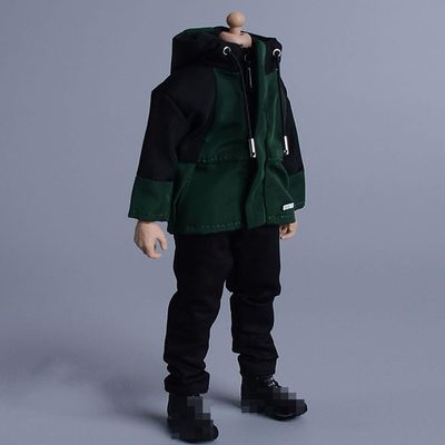 1/12 Scale Male Clothes,Male Windbreaker Coat Hoodie Jacket Black Zip Coat Outfit Clothing for 6inch Male Action Figure Body (Black&Green)