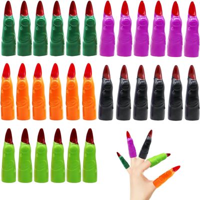 Halloween Witch Fingers,30 Pcs Witch Finger for Reading for Kids 5 Colors Fake Nail 6.5cm/2.5in Halloween Nails for Party Zombie Vampire Cosplay Costume Accessory