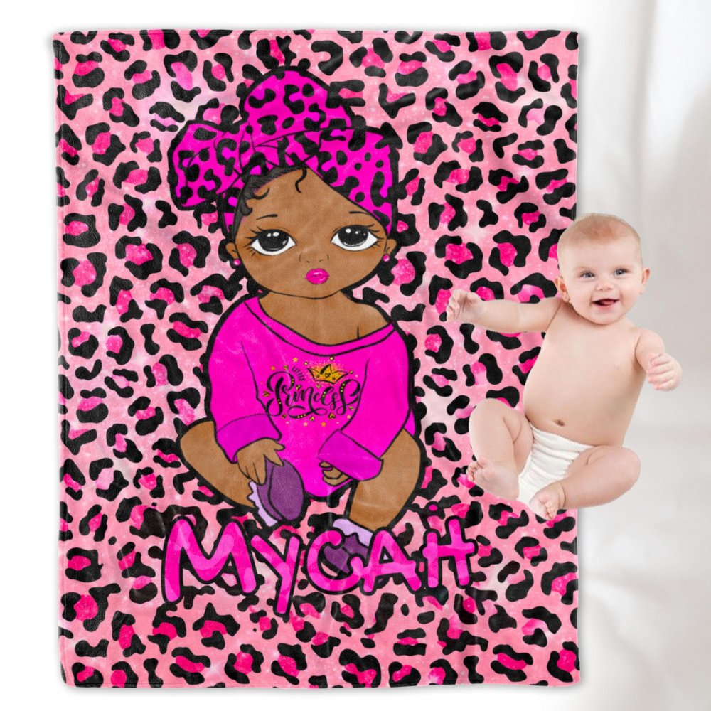 YESCUSTOM Personalized American African Girl Throw Blanket for Girls Babies Kids Custom Black Girl Blankets with Name Baby Blanket Gift for New Mother Toddler Daycare Nursery School