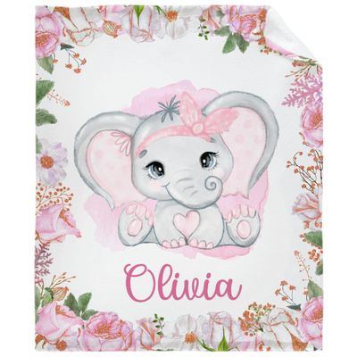 Audumbara Custom Elephant Baby Personalized Name Flannel Throw Blanket for Little Girl Boy Kid Funny Meaningful Gift for All Season (40"X30") XSmall Size for Toddler