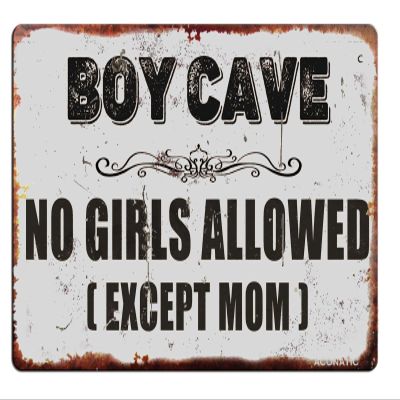 ACONATIC Home Kitchen Bathroom Sign,Baby Boy Room Sign,Kids Room Decor "Boy Cave No Girls Allowed" 16"X12" Aluminum Metal Sign